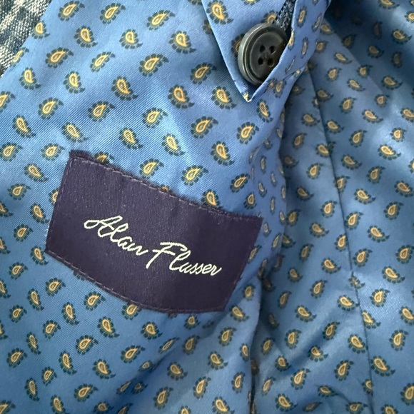 Alan Flusser Mens Blue Checkered Sport Coat Size 46R EMB - Picture 5 of 5